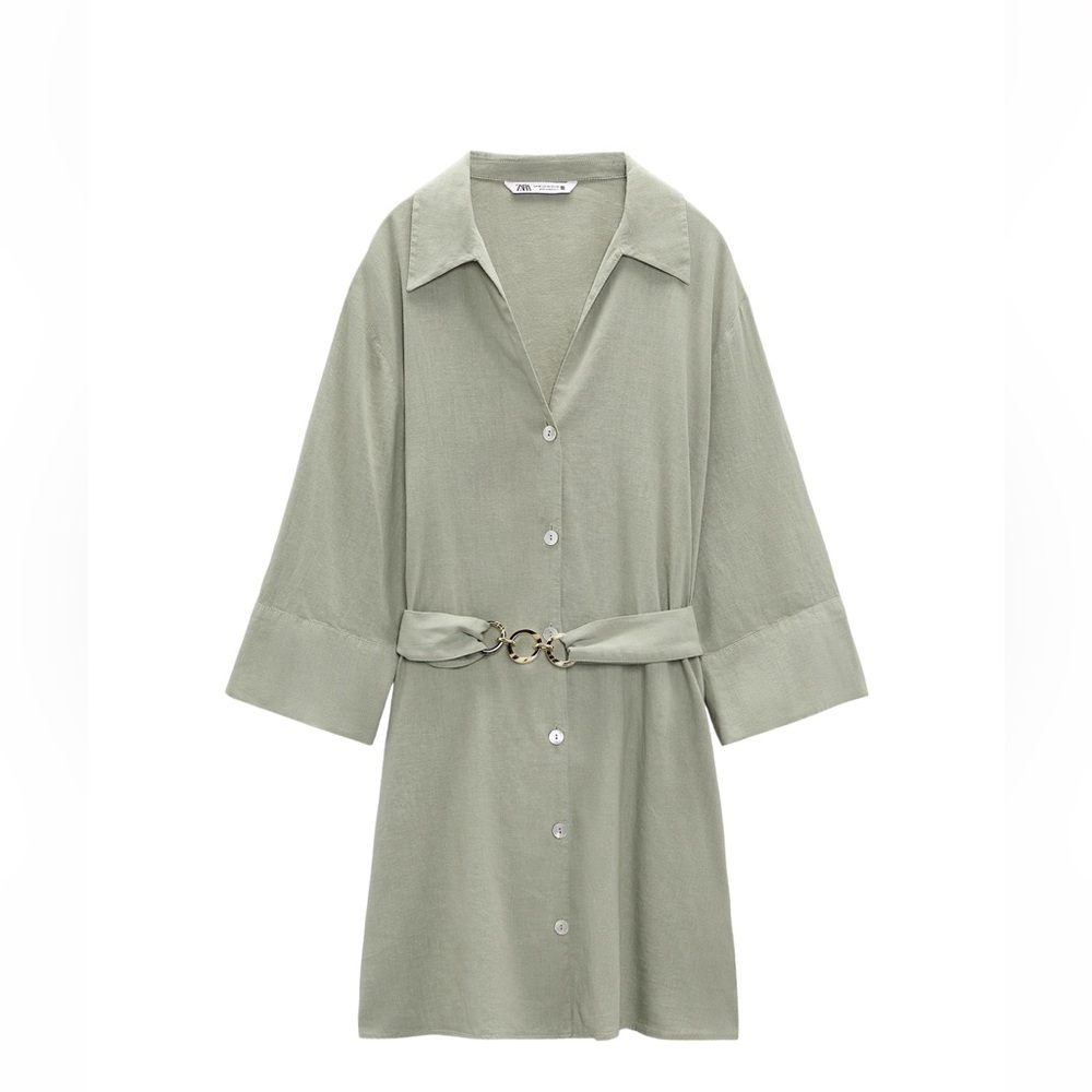 Linen blend Zara green chain link dress  size XL
